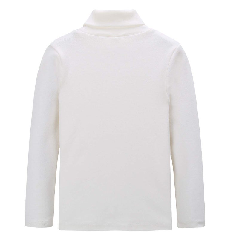 CUNYI Boys Girls Turtleneck Long Sleeve Soft Cotton T-Shirts Solid Color Warm Tops, SA12578, White, 130 - Image 2